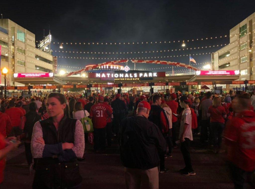 Fans stream on on Center Field Gate.