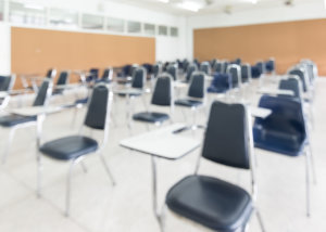 Blur classroom education background empty school class lecture room interior view with no teacher nor student