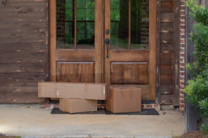 Boxes on front porch, delivered from postal service