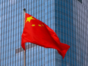 China Flag with skyscraper