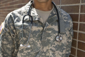 Military doctor with stethoscope