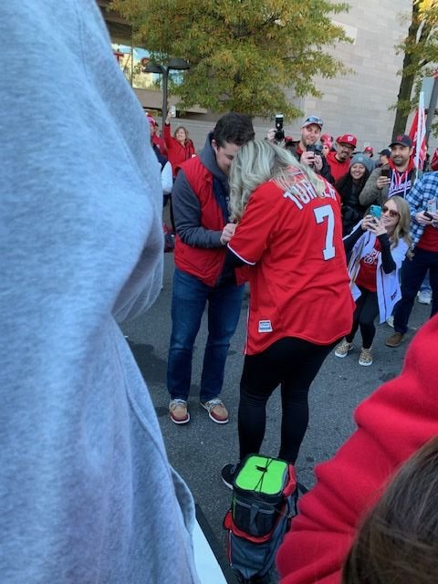 This lucky couple got engaged while at the Nats' victory parade. Congrats from us at WTOP!