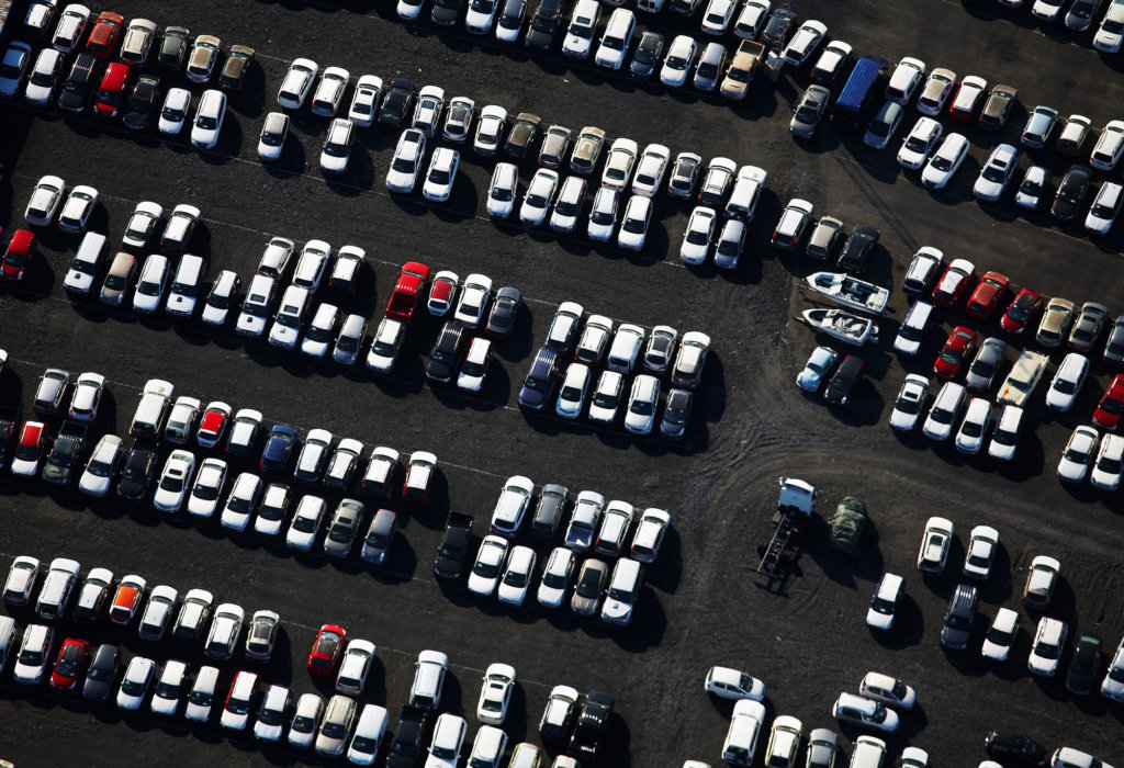 Aerial view of cars in parking lot