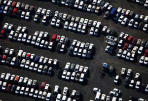 Aerial view of cars in parking lot