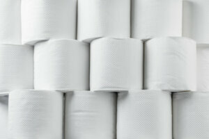 Stack of white tissue paper rolls.