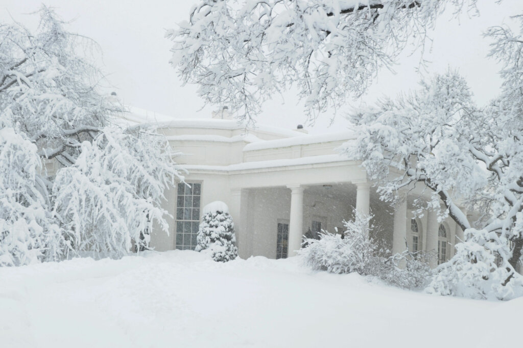 The Oval Office at the White House in Washington is covered in snow, Saturday, Feb. 6, 2010.