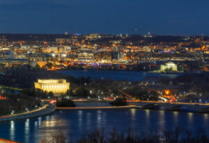 Panorama Top view scene of Washington DC down town which can see United states Capitol, washington monument, lincoln memorial and thomas jefferson memorial, history and culture for travel concept