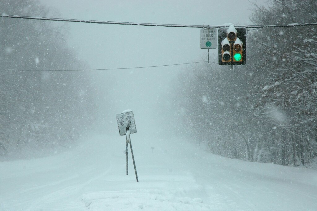 The Reston Parkway is empty of cars during the height of Snowmageddon in February 2010.