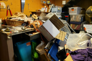 This junk in a messy basement needs to be decluttered. (WTOP)