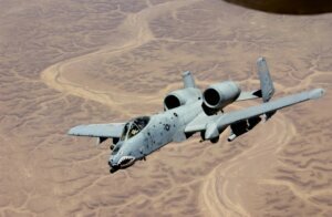 An A 10 Thunderbolt from the 407th Expeditionary Fighter Squadron Tallil Air Base, soars above the skies of Iraq after receiving fuel from a KC 135, June 19, 2003.