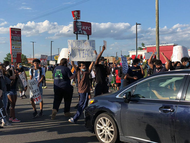 Traffic slowed during protests in Manassas, Virginia. (Courtesy Girish Pokhrel)