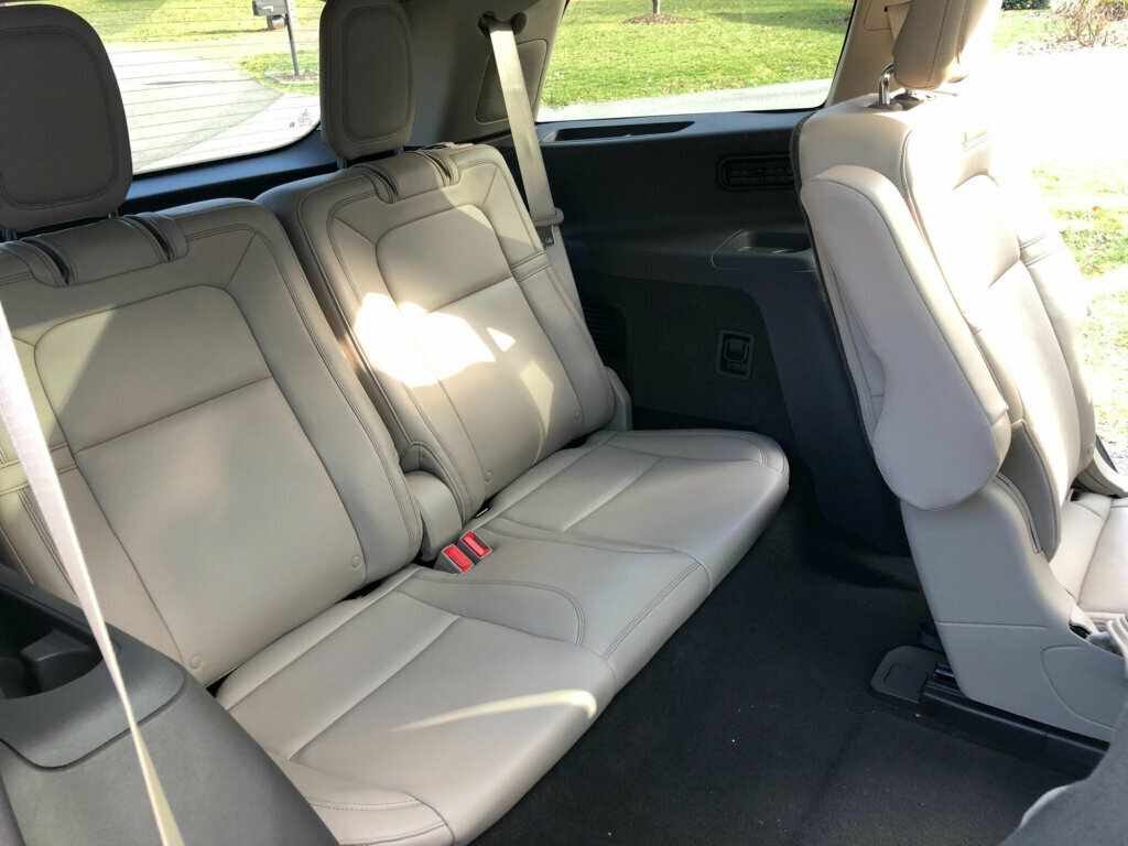 The Aviator has a roomy second row and a third row best for children and smaller adults.