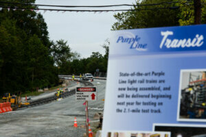 Governor Larry Hogan and representatives from the Maryland Department of Transportation (MDOT) took part in a ceremony to announce the installation of the first section of track for the $5.6 billion Purple Line Light Rail system between New Carrollton and