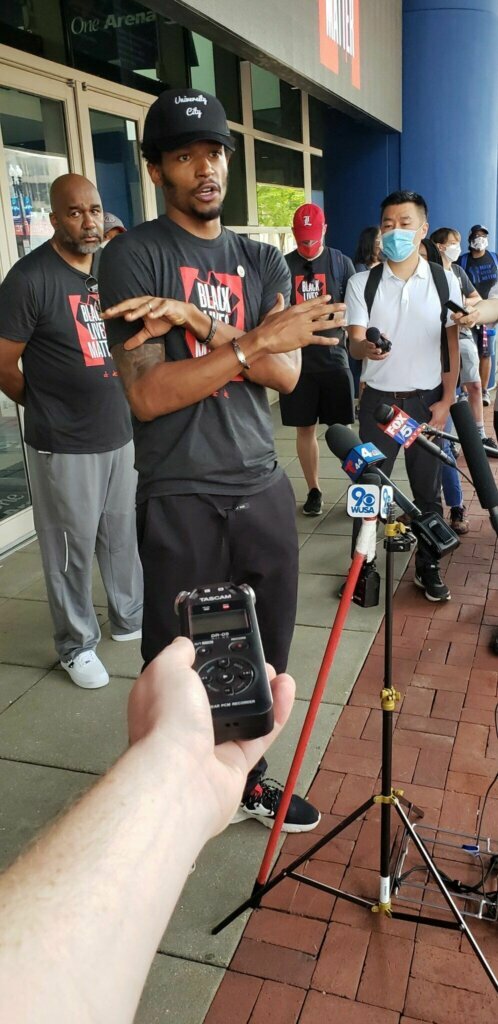 Before the march, Wizards guard Bradley Beal talked about his responsibility to the city and others. He also referred to a time he was profiled in a police stop. (Dave Preston/WTOP)