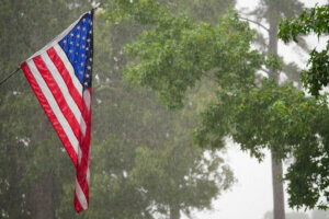 United States Flag in Rain Storm