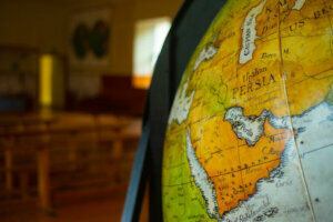 Vintage Globe in Traditional School Classroom