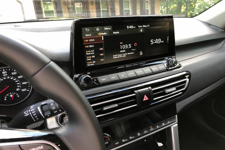 A huge 10.25-inch screen handles easy to navigate and highlights a booming sound system with sound connected lighting. (WTOP/Mike Parris)