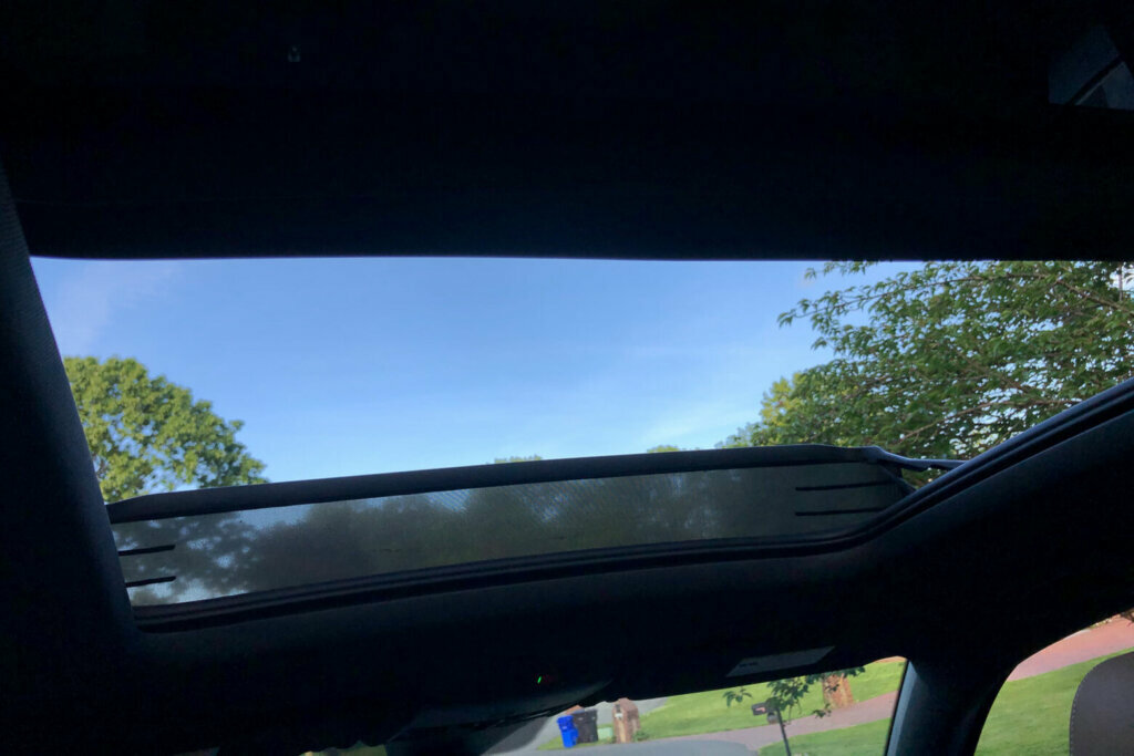 A view through the sunroof of the 2020 VW Atlas Cross Sport. (WTOP/Mike Parris)