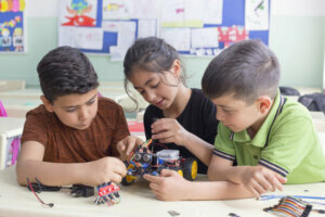 Turkish student group are developing the robot in the classrom