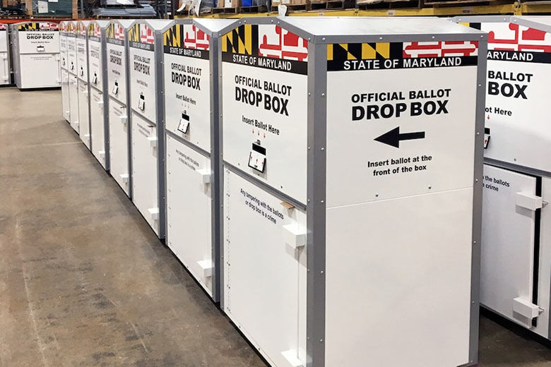 A row of ballot drop off boxes. (Courtesy Montgomery County Board of Elections)