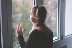 Horizontal background woman in isolation at home for virus outbreak or hypochondria