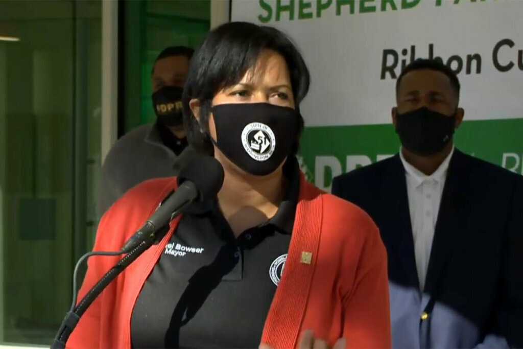 D.C. Mayor Muriel Bowser speaks at a news conference in Ward 4 on Tuesday.