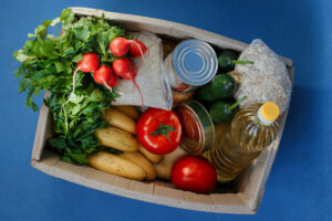 Donation box with food.