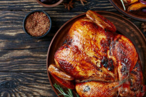 Roasted chicken with grilled pumpkin slices