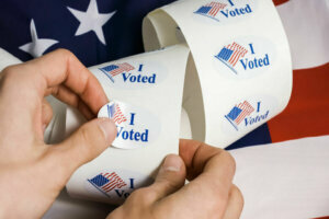 I voted sticker with usa flag