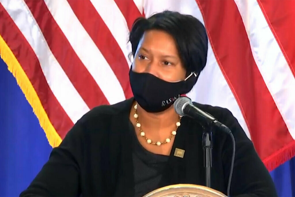 D.C. Mayor Muriel Bowser speaks at a news conference Monday.