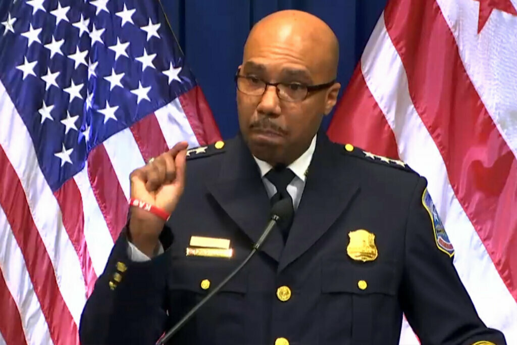 New D.C. Police Chief Robert Contee speaks at a news conference Tuesday.