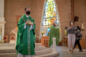 Catholic Diocese of Arlington Bishop Michael Burbidge during Mass at St. Leo the Great Fairfax.