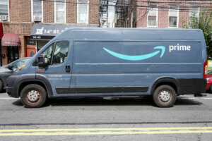 An Amazon Prime delivery truck seen parked on the street