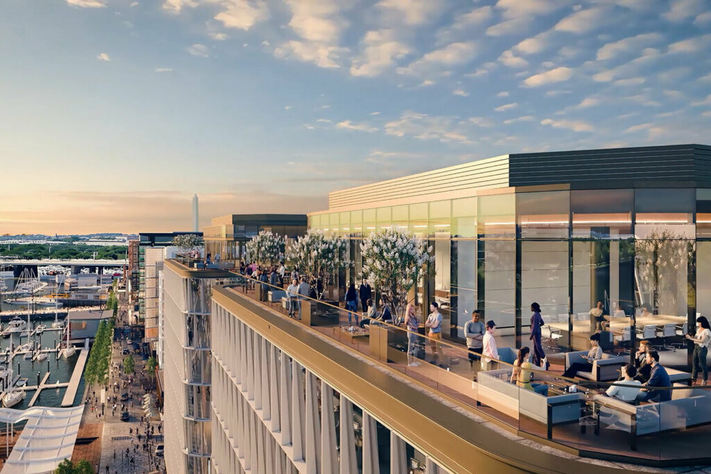 Renderings of the terrace at 670 and 680 Maine Avenue SW.