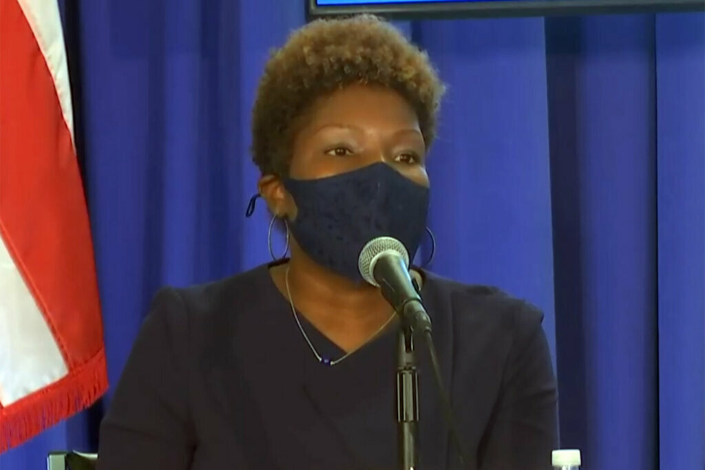 D.C. Health Director Dr. LaQuandra Nesbitt speaks at a news conference Monday.