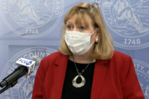 Frederick County Executive Jan Gardner delivers a briefing on coronavirus.