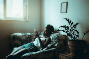 A girl is bored by quarantine