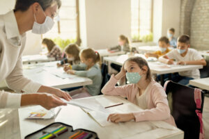 Students wearing masks in class.