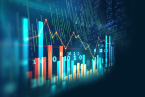 Stock market investment graph with indicator and volume data.