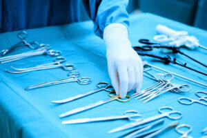 Detail shot of steralized surgery instruments