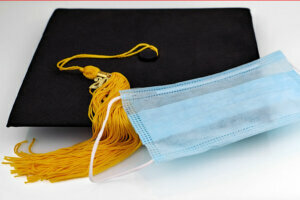 Graduate cap and medical mask