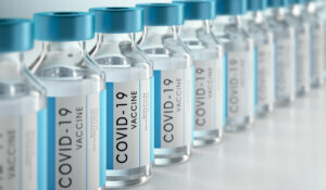 Close up of bottles of COVID 19 vaccine
