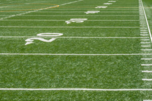Perspective view of marker lines down empty football field