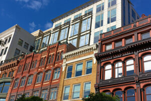 Urban modern and historic architecture of Washington DC, USA.