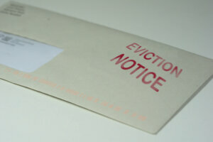 Envelop for an eviction notice to a defaulting renter in due to missed rent in recession