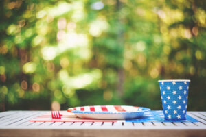 Fourth of July party table setting outside