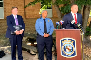 Authorities in Anne Arundel County speak to the media Wednesday.