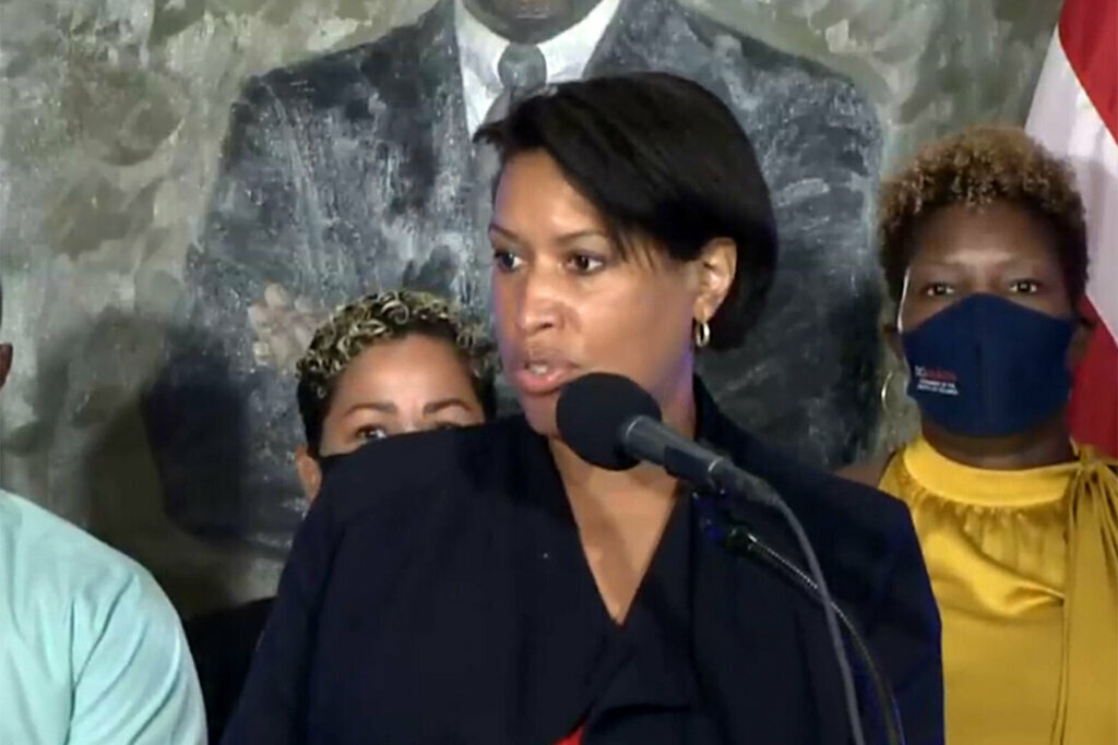 D.C. Mayor Muriel Bowser speaks to the press Tuesday.