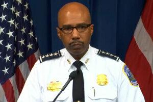 D.C. Police Chief Robert Contee gives a briefing Thursday.