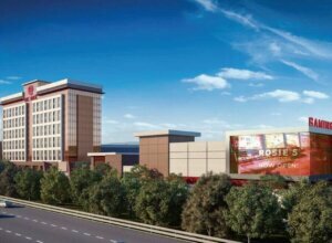A rendering of The Rose, a proposed gaming resort in Dumfries, shows the hotel and gaming center alongside Interstate 95.